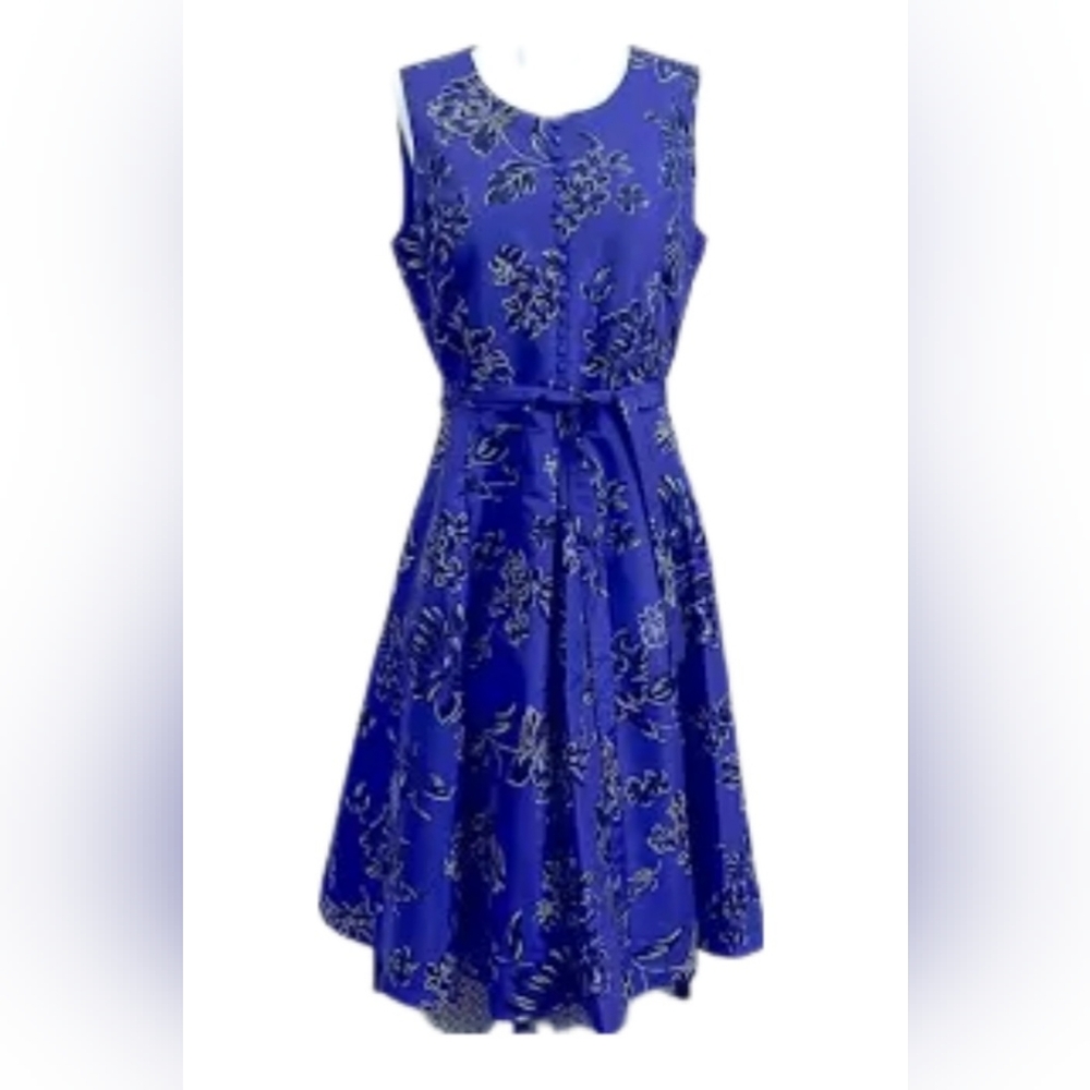 □$1,200 OSCAR DE LA RENTA NEW BEAUTIFUL PURPLE FLORAL MIDI DRESS US 12 L - Picture 8 of 10